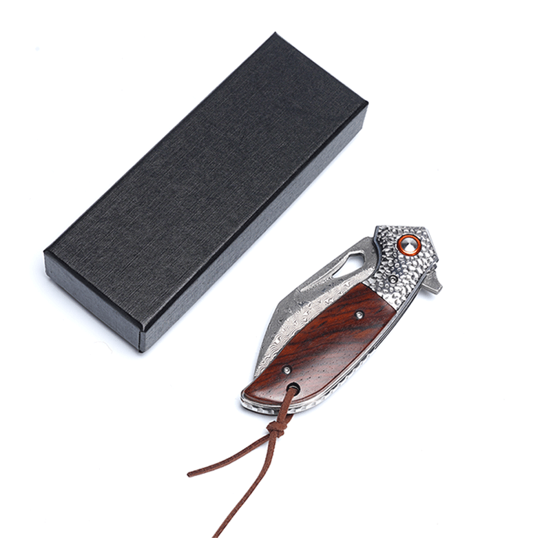 Koch Knives Handmade Hawkbill Stainless Steel Damascus Folding Knife KKJ257AB - Abelone Shell