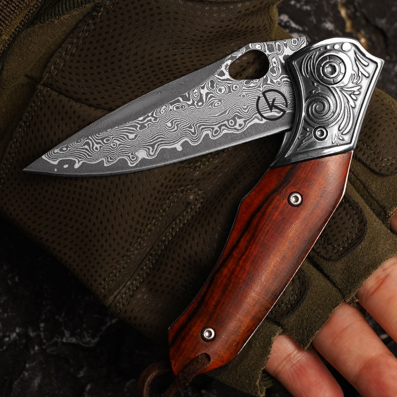 Koch Knives Handmade Stainless Steel Damascus Folding Knife KKJ265