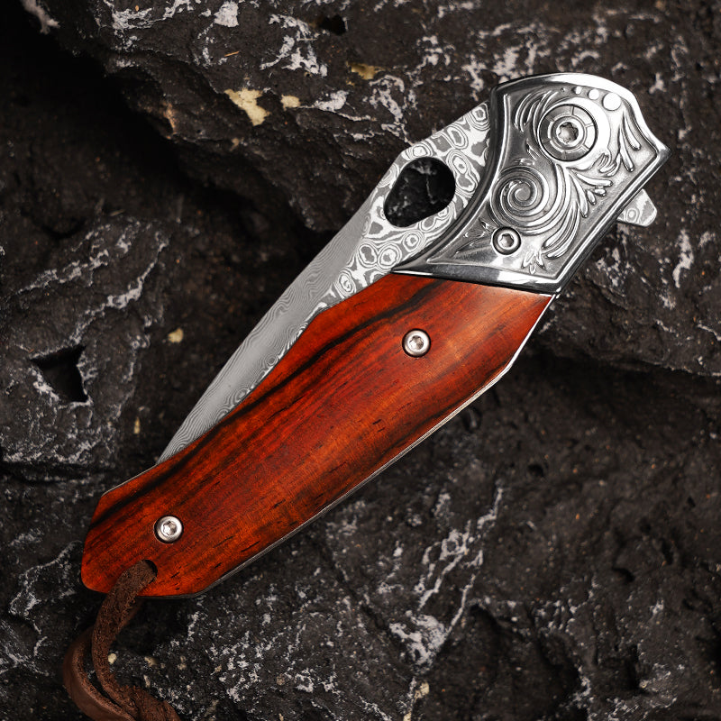 Koch Knives Handmade Stainless Steel Damascus Folding Knife KKJ265