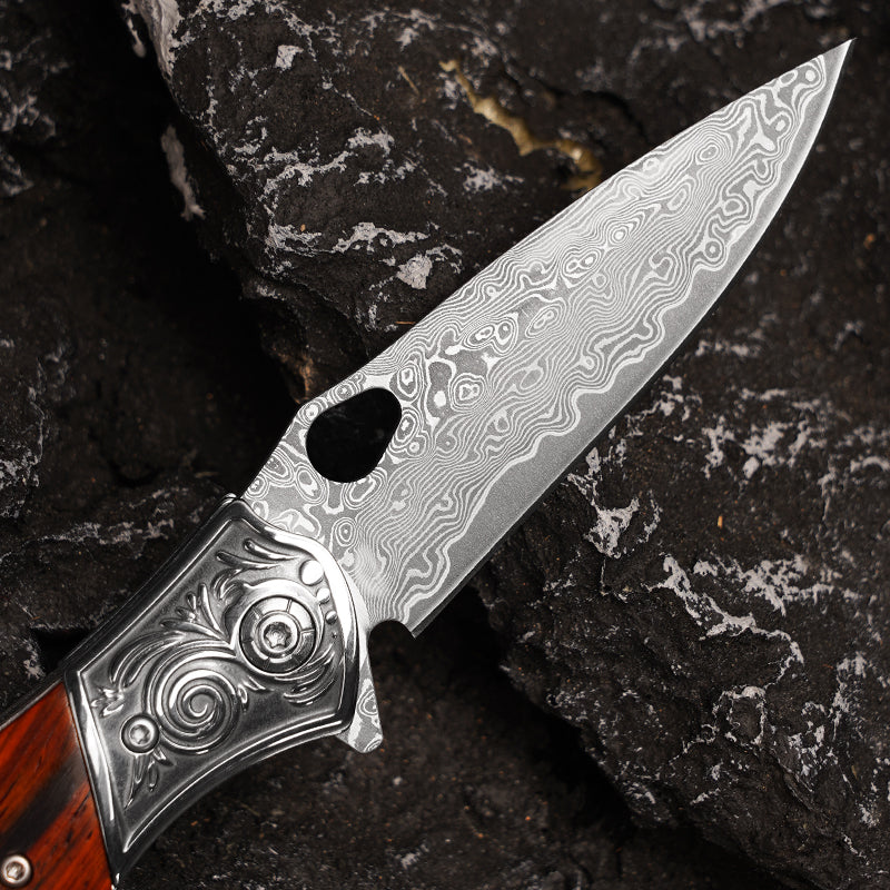 Koch Knives Handmade Stainless Steel Damascus Folding Knife KKJ265