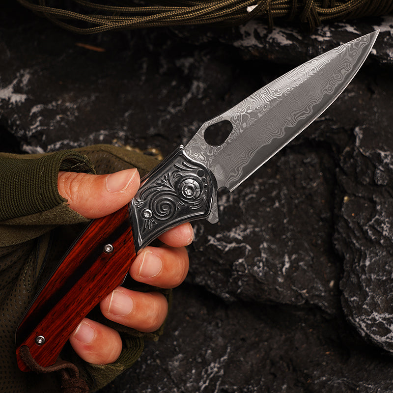 Koch Knives Handmade Stainless Steel Damascus Folding Knife KKJ265