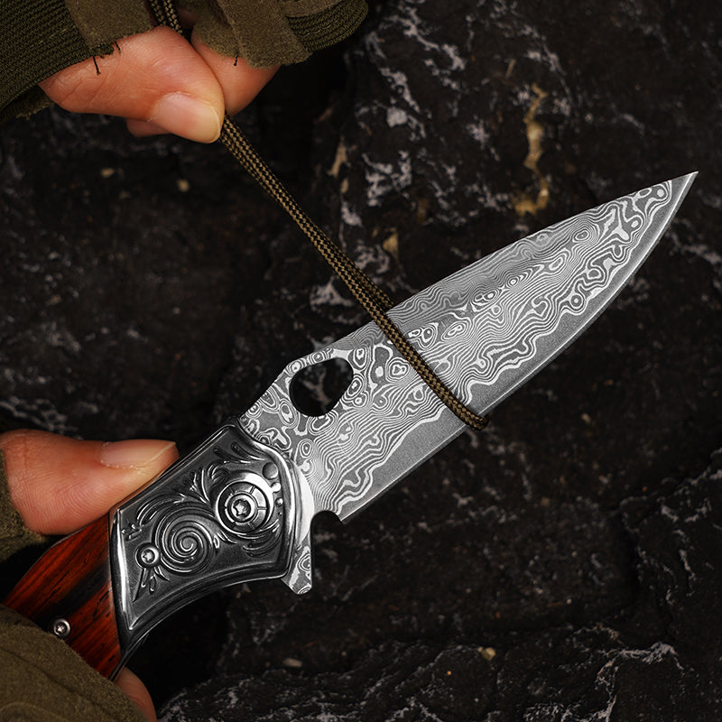 Koch Knives Handmade Stainless Steel Damascus Folding Knife KKJ265