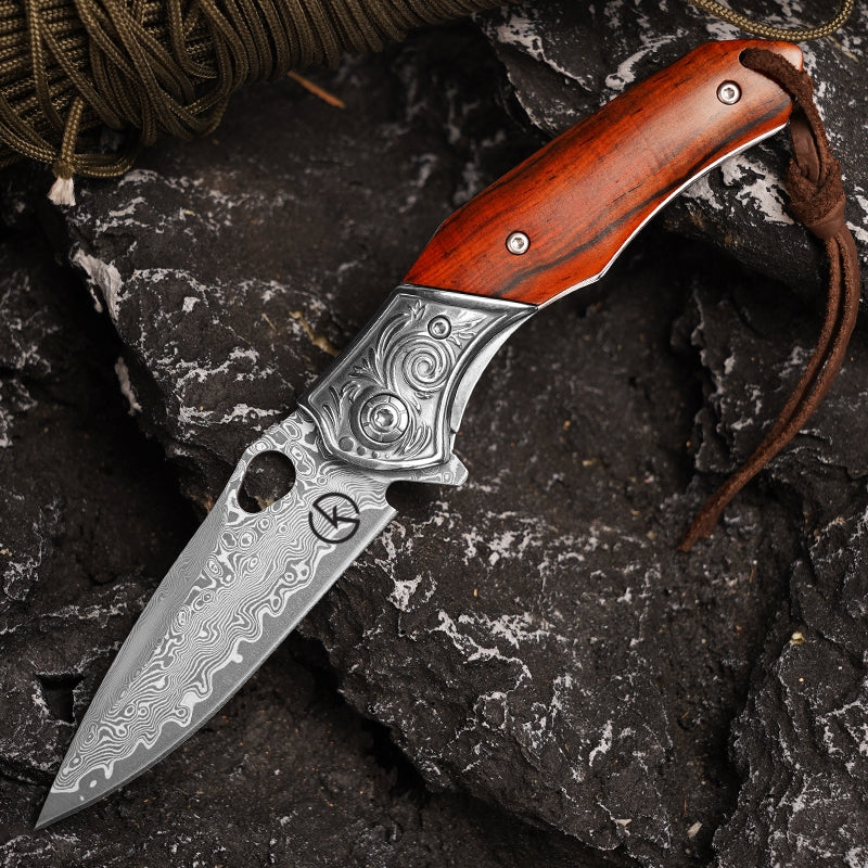 Koch Knives Handmade Stainless Steel Damascus Folding Knife KKJ265