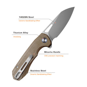 Remette RT-Camel 14C28N Stainless Steel Folding Utility Tool - Brown Micarta - RTCMLF