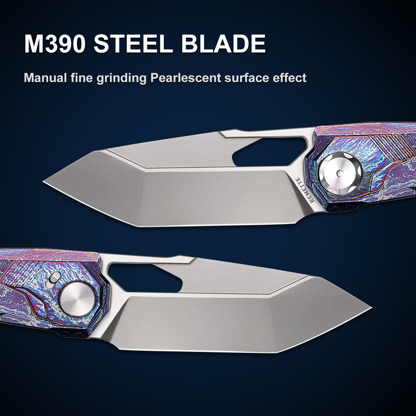 REMETTE RT-Peregrine Falcon Knife - Innovative Button Lock Structure - Handmade M390 Blade and Titanium Handle - Blue Thunder Titanium
