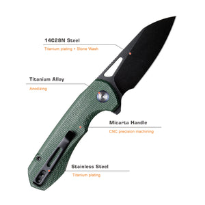 Remette RT-Camel - 14C28N Stainless Steel Folding Utility Tool - Green Micarta - RTCMLE