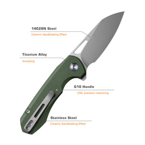Remette RT-Camel - 14C28N Stainless Steel Folding Utility Tool - Green G-10 - RTCMLB
