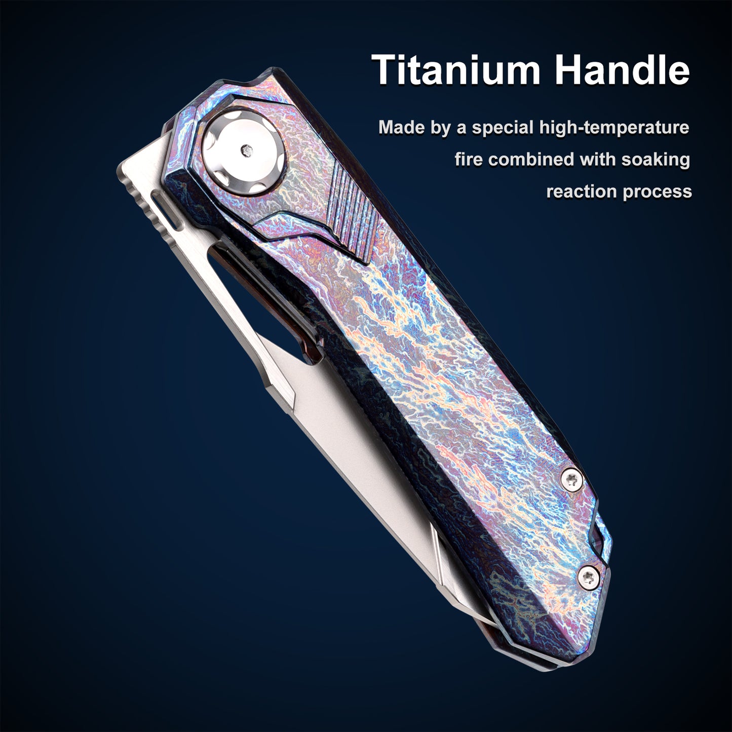 REMETTE RT-Peregrine Falcon Knife - Innovative Button Lock Structure - Handmade M390 Blade and Titanium Handle - Blue Thunder Titanium