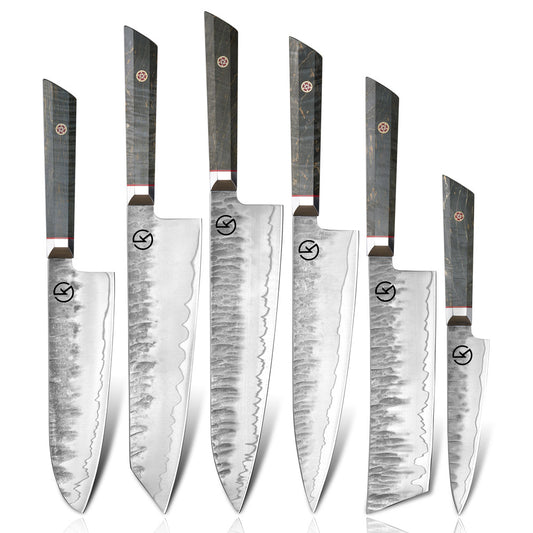 Koch Tsuru 6-Piece Knife Set – VG10 Damascus Steel with Tinted Burlwood Handles