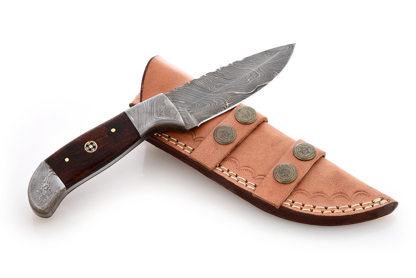 Fixed Blade Damascus Outdoor Knife, Walnut Handle/Damascus Guard KKADB61