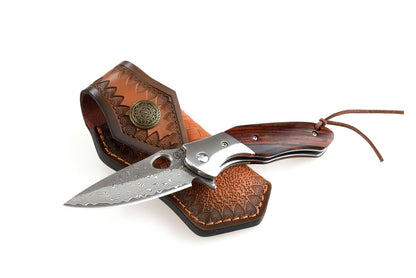 Koch – Stainless Damascus – Clip Point Folding Utility – KH2743