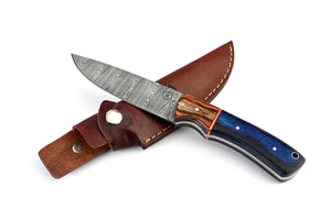 Koch Damascus Steel Hunter Knife with Leather Sheath - DHK-HUNBRM
