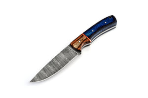 Koch Damascus Steel Hunter Knife with Leather Sheath - DHK-HUNBRM
