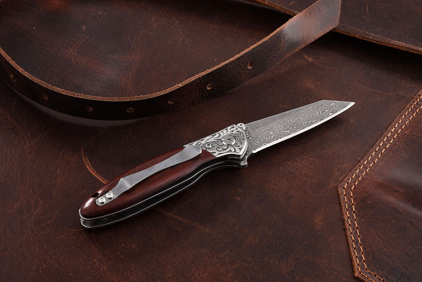 Koch Knives J179 - Sheepsfoot EDC Damascus Folding Knife