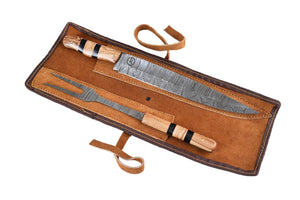 Koch Carbon Damascus Carving Set with Olive Wood Handles SCZ-702