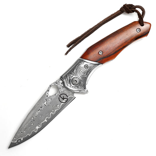 Koch Knives Handmade Stainless Steel Damascus Folding Knife KKJ265