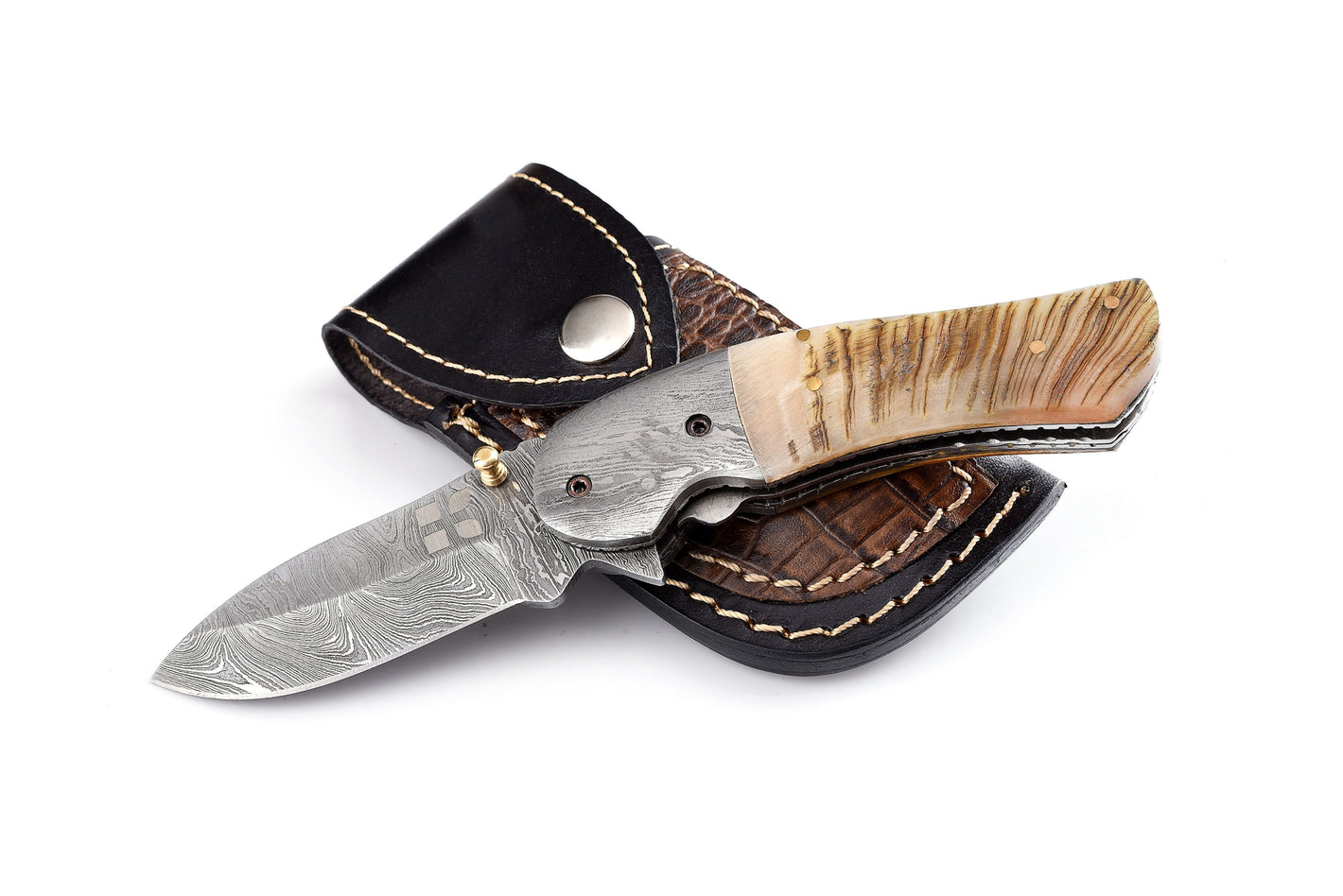 Koch Damascus Biltong Folding Utility Tool (Ram Horn Handle) YV-F9