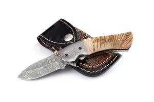 Koch Damascus Biltong Folding Utility Tool (Ram Horn Handle) YV-F9