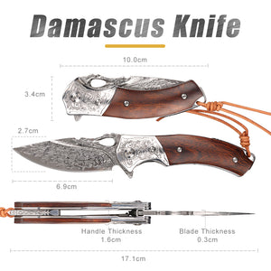Koch – Damascus Steel – Clip Point Folding Utility – QY2314
