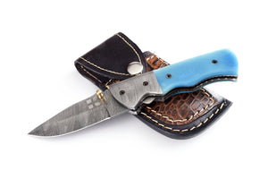 Koch Damascus Biltong Folding Utility Tool (Tinted Camel Bone) YV-F7