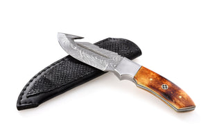 Koch Gut-Hook Utility Tool — Twisted Damascus, Camel Bone Handle (YV-98)